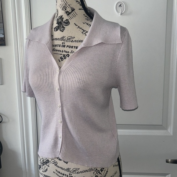 Oak + Fort Baby Light Pink Thin Sweater Short Sleeve Button Up Cardigan - Picture 3 of 6